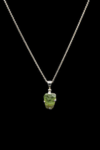 Sterling Silver Raw Peridot Necklace full length
