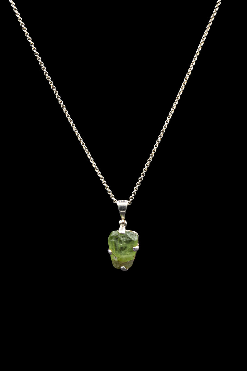 Sterling Silver Raw Peridot Necklace full length