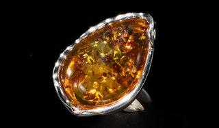 Luxury Sterling Silver Tear Drop Baltic Amber Adjustable Ring