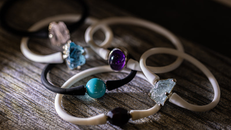 Sterling Silver Aqua Aura Quartz Rubber Bracelet