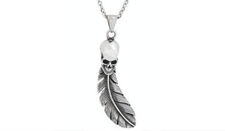 Silver Skull Leaf Pendant Necklace