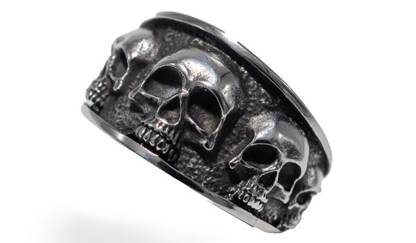 Silver Unisex Skull Band Ring