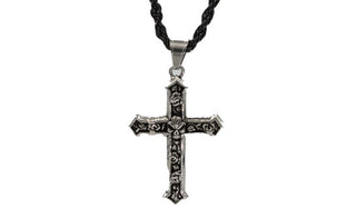 Silver & Black Hearts & Roses Cross Necklace