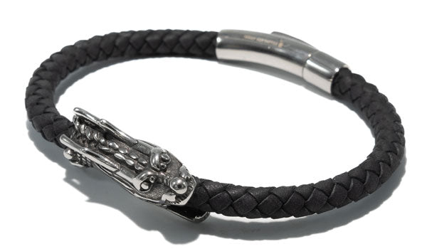Silver Leather Dragon Bracelet