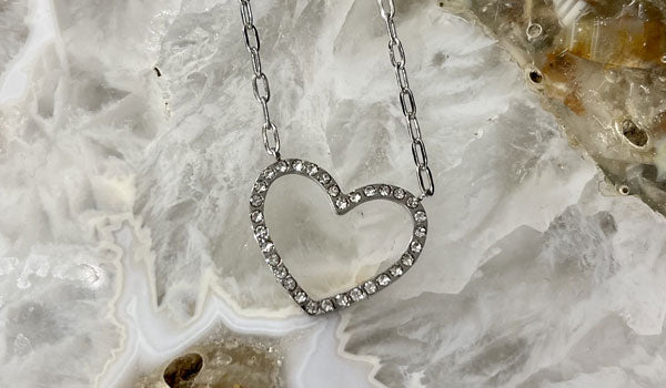 Silver Adjustable Crystal Heart Necklace