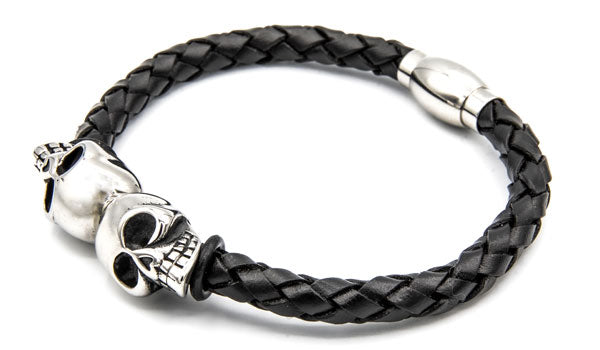 Double Skull Leather Bracelet