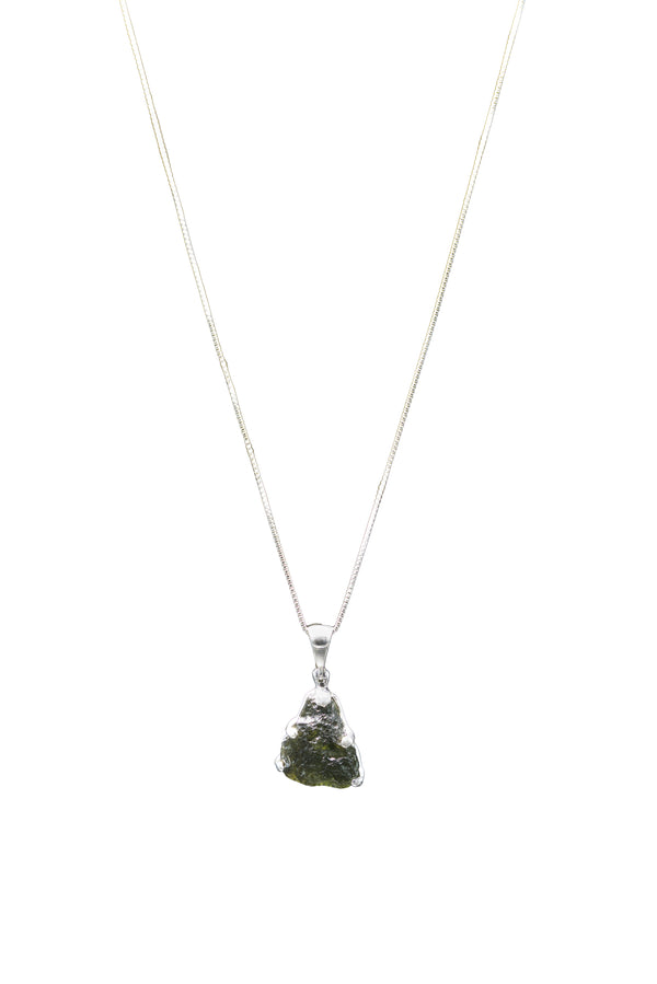 Sterling Silver Adjustable Small Triangle-Shaped Moldavite Necklace full length