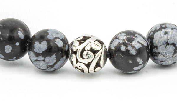 Sterling Silver Snowflake Obsidian Bali Natural Gemstone Bracelet
