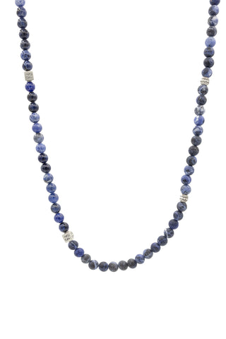 Sterling Silver Sodalite Gloss & Matte Balinese Natural Gemstone Necklace Full length