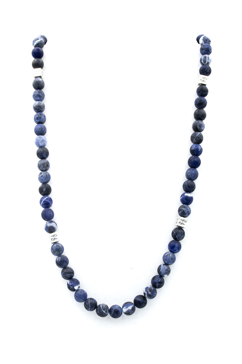 Sodalite Gemstone Necklace with Cube centerpiece full length