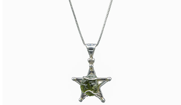 Sterling Silver Star-Shaped Spiritual Moldavite Necklace