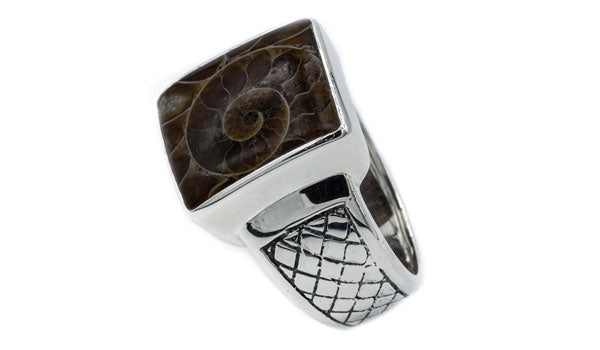 Sterling Silver Ammonite Men's Ring.