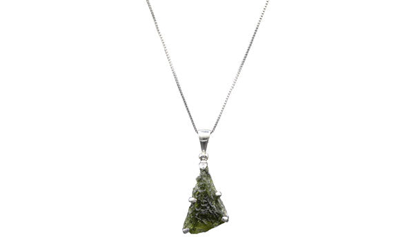 Sterling Silver Long Triangle Moldavite Necklace
