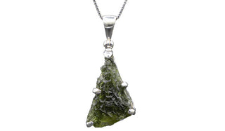 Sterling Silver Long Triangle Moldavite Necklace close up