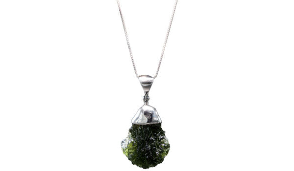 Sterling Silver Adjustable Bell-Shaped Moldavite Necklace