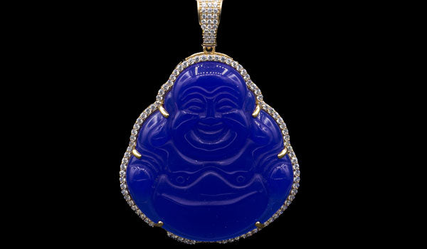 Sterling Silver Lapis Sitting Buddha Necklace close up