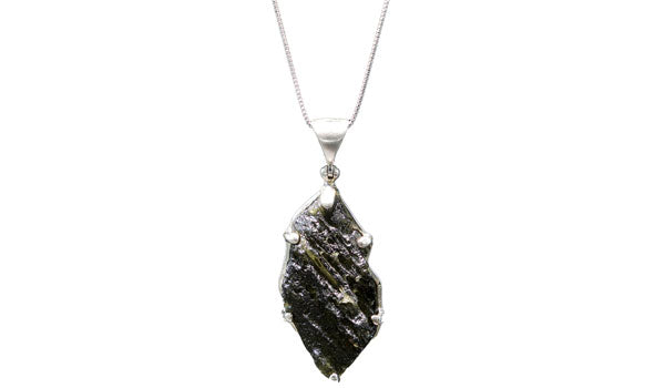 Sterling Silver Adjustable Oversized Leaf-Shaped Moldavite Necklace