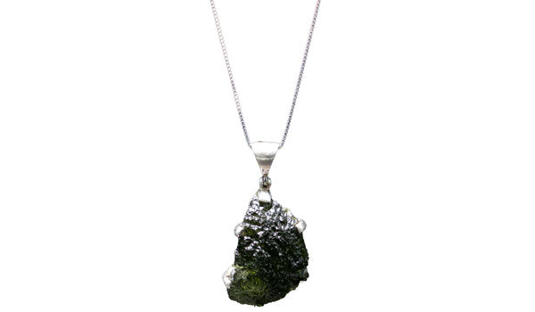 Sterling Silver Adjustable Half-Moon Moldavite Necklace
