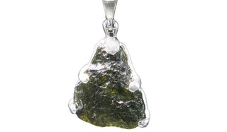 Sterling Silver Adjustable Small Triangle-Shaped Moldavite Necklace close up