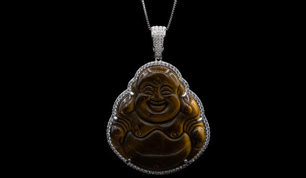 Sterling Silver Tigers Eye Sitting Buddha Necklace