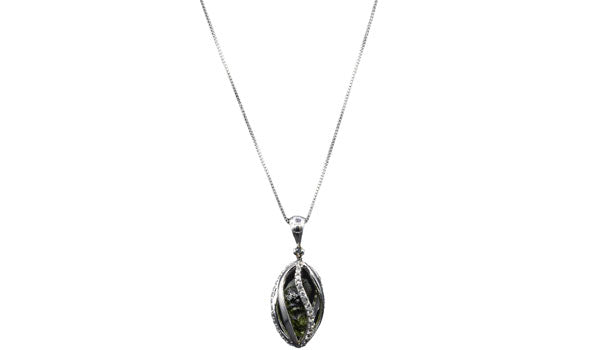 Sterling Silver Crystal Caged Moldavite Necklace