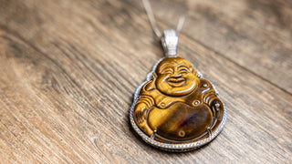 Sterling Silver Tigers Eye Sitting Buddha Necklace lifestyle img