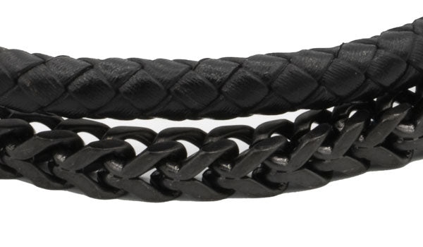 Black Leather and Black Brazilian Chain Link Bracelet.