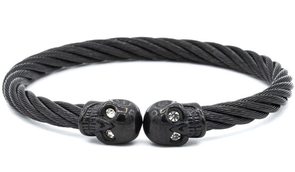 Black Cable Wire Skull Bracelet.