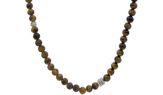 Sterling Silver Tigers Eye Gloss & Matte Balinese Natural Gemstone Necklace