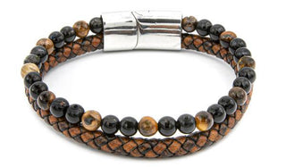 Tigers Eye Gemstone Centerpiece & Leather Bracelet Set