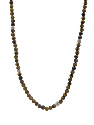 Sterling Silver Tigers Eye Gloss & Matte Balinese Natural Gemstone Necklace