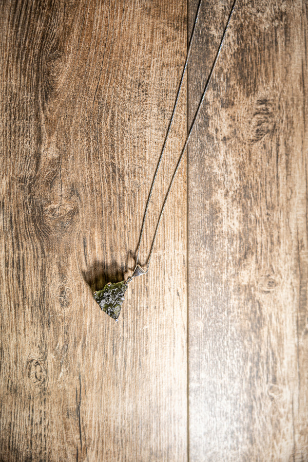 Sterling Silver Triangle-Shaped Spiritual Moldavite Necklace