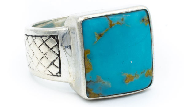 Tuareg Square Turquoise Ring Approx Size 10, Stamped Tribal Silver Bohemian  Gemstone Jewelry