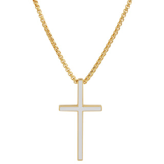 Gold and White 316L High Grade Stainless Steel Cross Necklace Lobster Claw Clasp 24'' Chain Box Chain