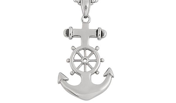 Silver Anchor Wheel Pendant Necklace feature img close up