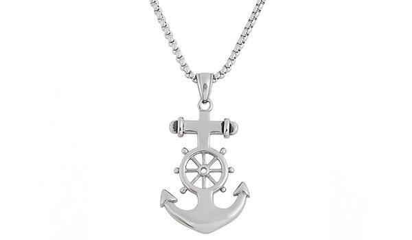 Silver Anchor Wheel Pendant Necklace feature img