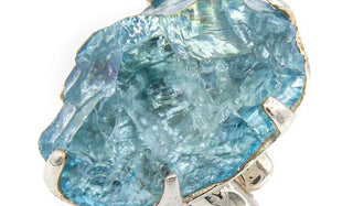 Sterling Silver Aqua Aura Crystal Adjustable Ring circle close up img