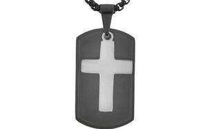 Black Dog Tag and Cross Pendant Necklace feature img close up