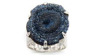 925 Silver Blue Drusy Stone Adjustable Ring second img