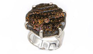 Sterling Silver Chocolate Drusy Stone Adjustable Ring