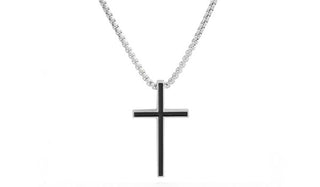 sleek silver and black cross necklace feature img