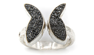 Sterling Silver Black Drusy Butterfly Adjustable Ring second img
