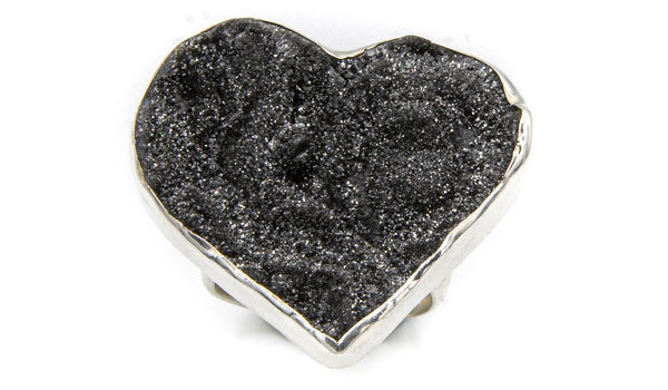 Sterling Silver Black Drusy Heart Adjustable Ring second img
