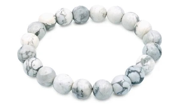 White Marble Howlite Stone Bead Bracelet Set with Bronze Accents - 10mm