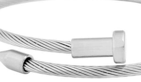 Silver Cable Wire Nail Bracelet close up