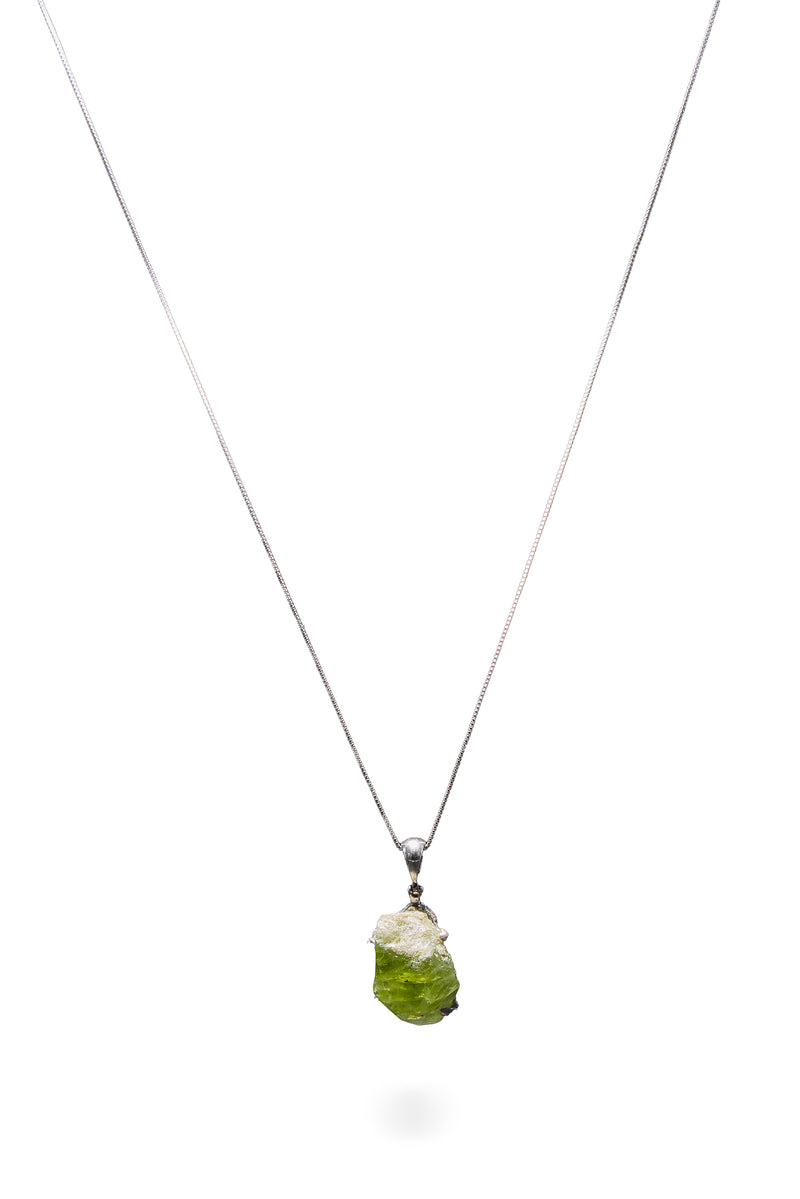 Sterling Silver Oval-Shaped Raw Adjustable Peridot Necklace full length