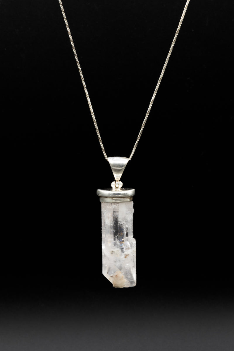 Sterling Silver Raw Quartz Crystal Pendant Necklace full length