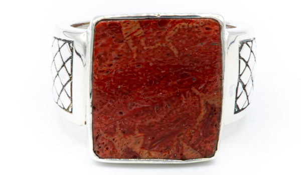 Sterling Silver Red Coral Signet Ring