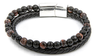 Red Tigers Eye Natural Stone Leather Stack Bracelet featured img