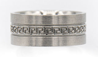 Alt= Silver men's Greek Key Ring.